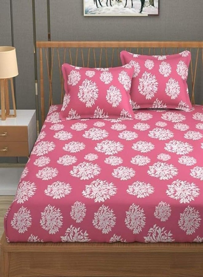 Delight Zone Glace Cotton 160TC Prime Collection King Size Elastic Fitted Double Bedsheet with 2 Pillow Covers - (Pink10) - Image 1