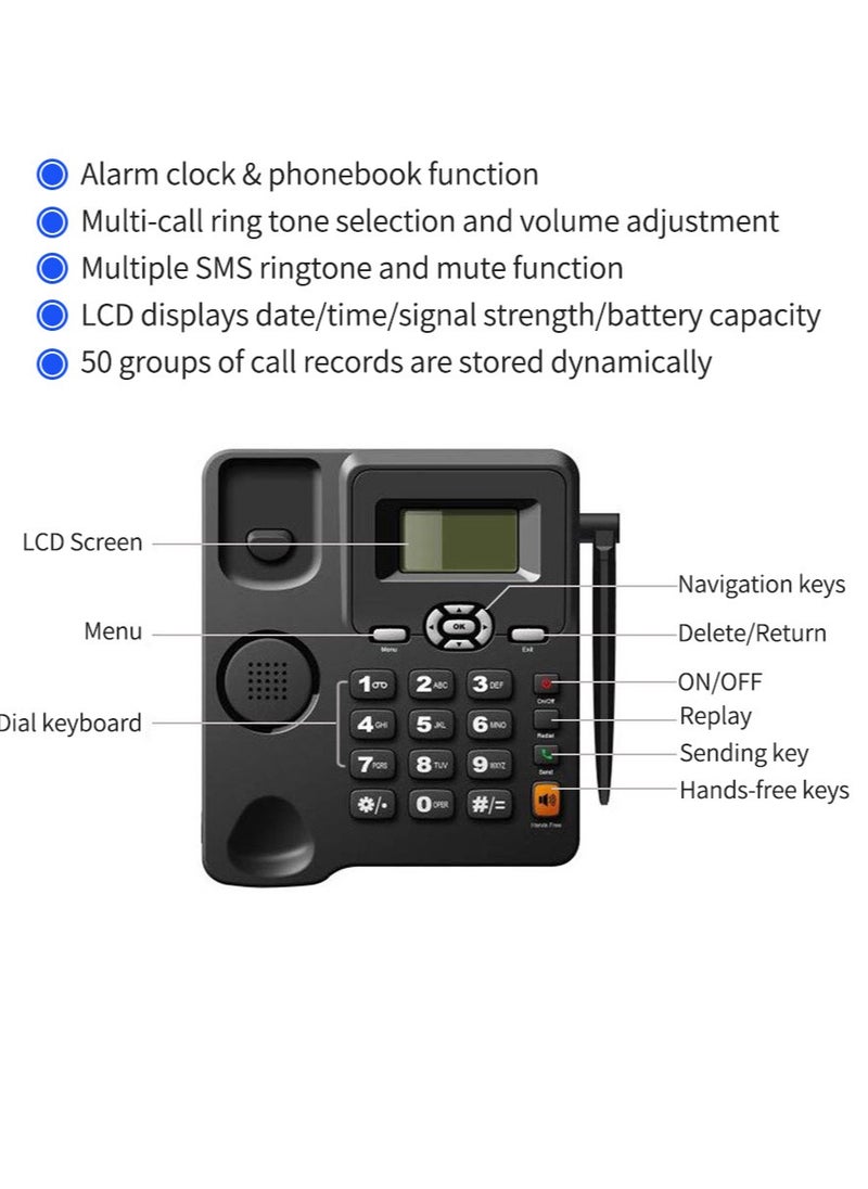 هاتف لاسلكي يدعم الهاتف المكتبي GSM 850/900/1800/1900MHZ بطاقة SIM مزدوجة 2G هاتف لاسلكي ثابت مع هوائي راديو ساعة منبه وظيفة للمنزل مركز الاتصال المنزلي المكتب الشركة الفندق