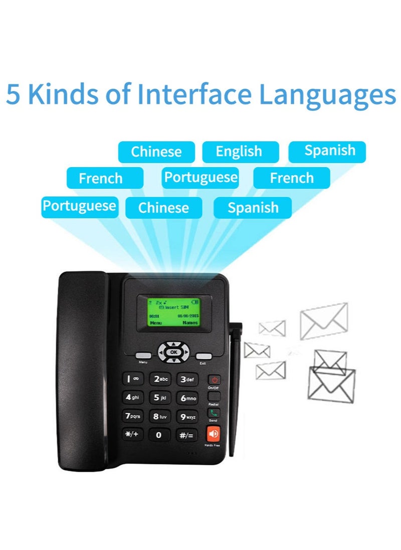 هاتف لاسلكي يدعم الهاتف المكتبي GSM 850/900/1800/1900MHZ بطاقة SIM مزدوجة 2G هاتف لاسلكي ثابت مع هوائي راديو ساعة منبه وظيفة للمنزل مركز الاتصال المنزلي المكتب الشركة الفندق