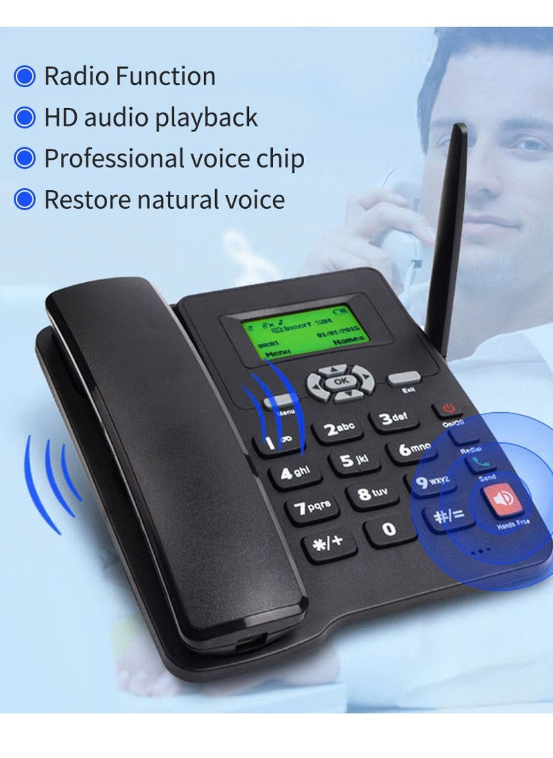 هاتف لاسلكي يدعم الهاتف المكتبي GSM 850/900/1800/1900MHZ بطاقة SIM مزدوجة 2G هاتف لاسلكي ثابت مع هوائي راديو ساعة منبه وظيفة للمنزل مركز الاتصال المنزلي المكتب الشركة الفندق