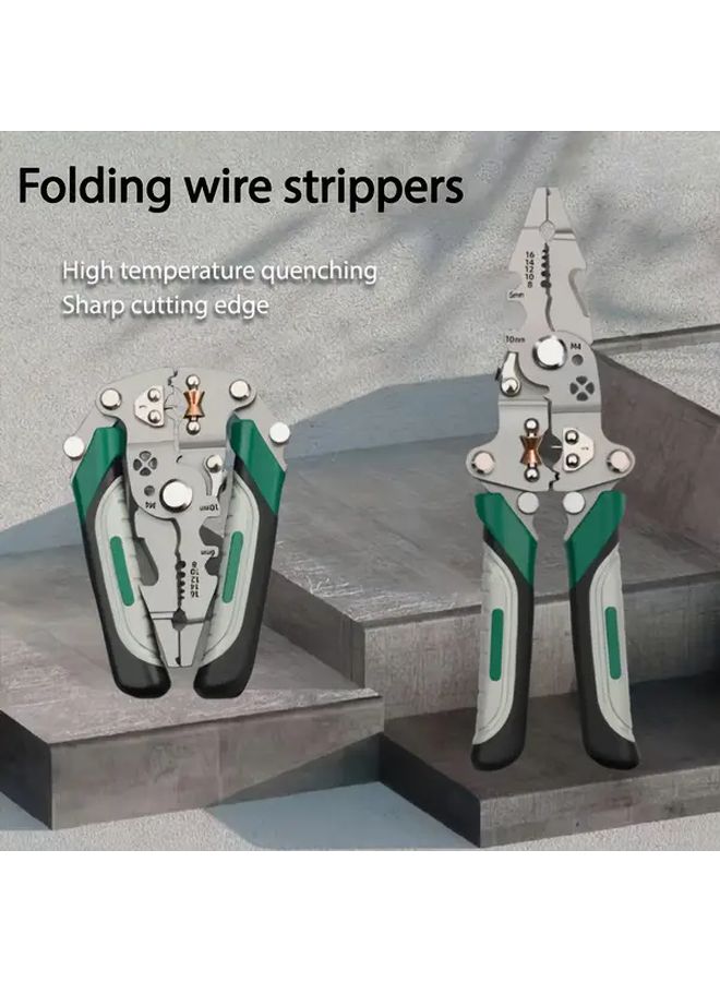 1pc Heavy Duty Folding Wire Stripping Pliers Multifunctional Tool with Cutter Stripper Crimper - Image 4