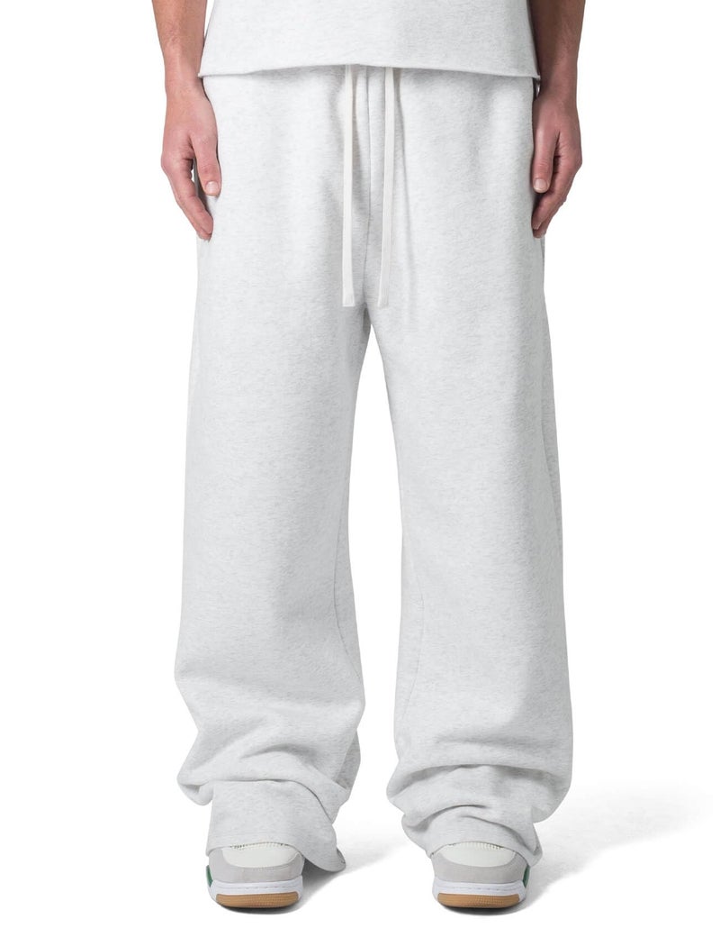 HeSaYep Men's Baggy Sweatpants Wide Leg Fleece Lined Lounge Sweat Pants Winter Thermal Cotton Athletic Pants Open Bottom Straight Leg Workout Pants with Pockets White Grey L - Image 1