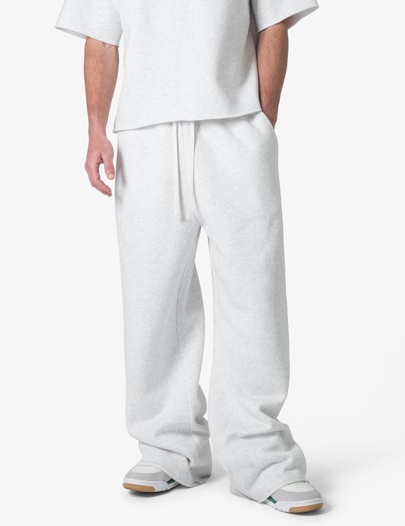 HeSaYep Men's Baggy Sweatpants Wide Leg Fleece Lined Lounge Sweat Pants Winter Thermal Cotton Athletic Pants Open Bottom Straight Leg Workout Pants with Pockets White Grey L - Image 5