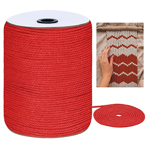HOMEBOBO Macrame Cord 3mm x 328Yards, Colored Natural Cotton Macrame Rope - 3 Strands Twisted Colorful Macrame Cotton Cord for Wall Hanging, Plant Hangers, Crafts, Gift Wrapping and Wedding Decorations, Red - Image 1