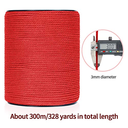 HOMEBOBO Macrame Cord 3mm x 328Yards, Colored Natural Cotton Macrame Rope - 3 Strands Twisted Colorful Macrame Cotton Cord for Wall Hanging, Plant Hangers, Crafts, Gift Wrapping and Wedding Decorations, Red - Image 3