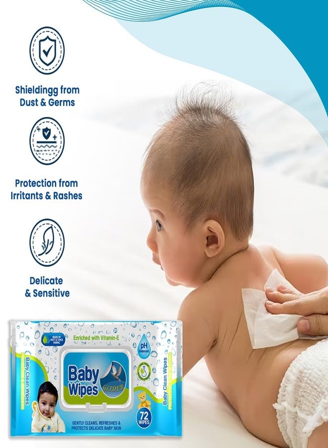 Glider Baby Wipes - with Moisture Lock Flip-Top, Contains Aloe Vera & Vitmain E, pH balanced with No Parabens & Chlorine (Pack of 8 (576 Wipes)) - Image 2