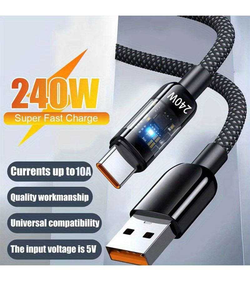 Black 240W Super Fast Charging Cable with LED Digital Display 39.37in - Image 1