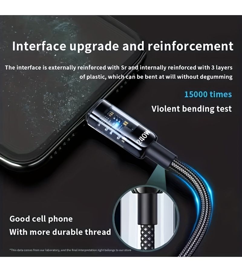 Black 240W Super Fast Charging Cable with LED Digital Display 39.37in - Image 2