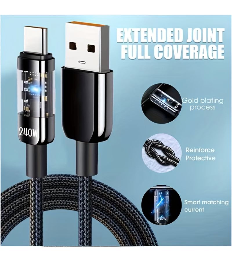Black 240W Super Fast Charging Cable with LED Digital Display 39.37in - Image 3