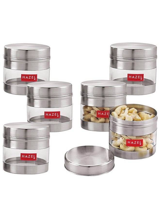 Hazel حاوية بهارات هازيل من الفولاذ المقاوم للصدأ | 350 مل صناديق بهارات شفافة للمطبخ | حاوية صغيرة شفافة للتوابل | صندوق ملون بلمسة نهائية غير لامعة، مجموعة من 6 - Image 1