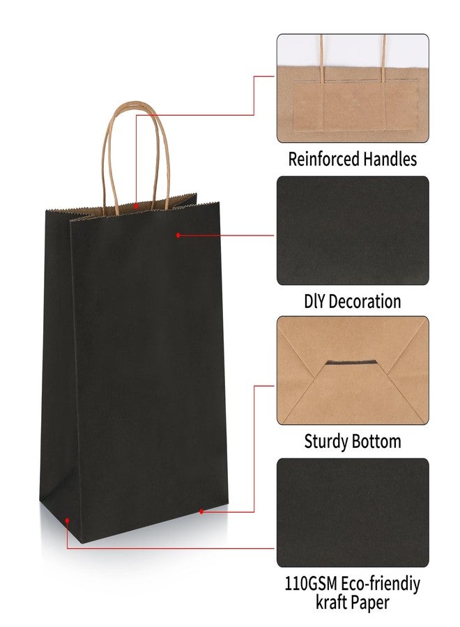 Joybe 50 Pack 5.95x3.25x8 Inch Small Black Paper Bags with Handles Bulk, Kraft Paper Gift Bags for Birthday Party Favors Grocery Retail Shopping Business Goody Merchandise Craft Blank Sacks (50pcs) - Image 3