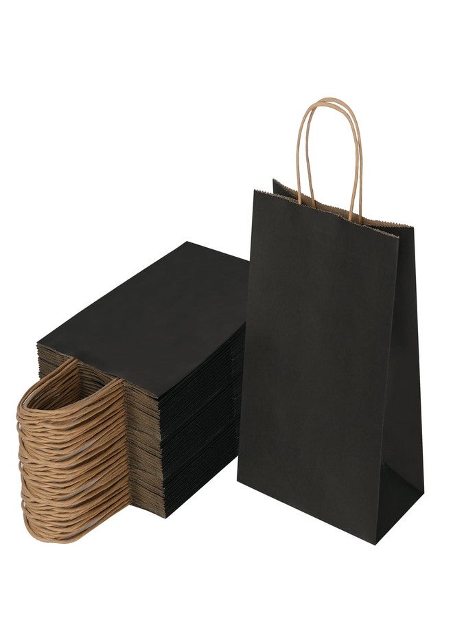 Joybe 50 Pack 5.95x3.25x8 Inch Small Black Paper Bags with Handles Bulk, Kraft Paper Gift Bags for Birthday Party Favors Grocery Retail Shopping Business Goody Merchandise Craft Blank Sacks (50pcs) - Image 1