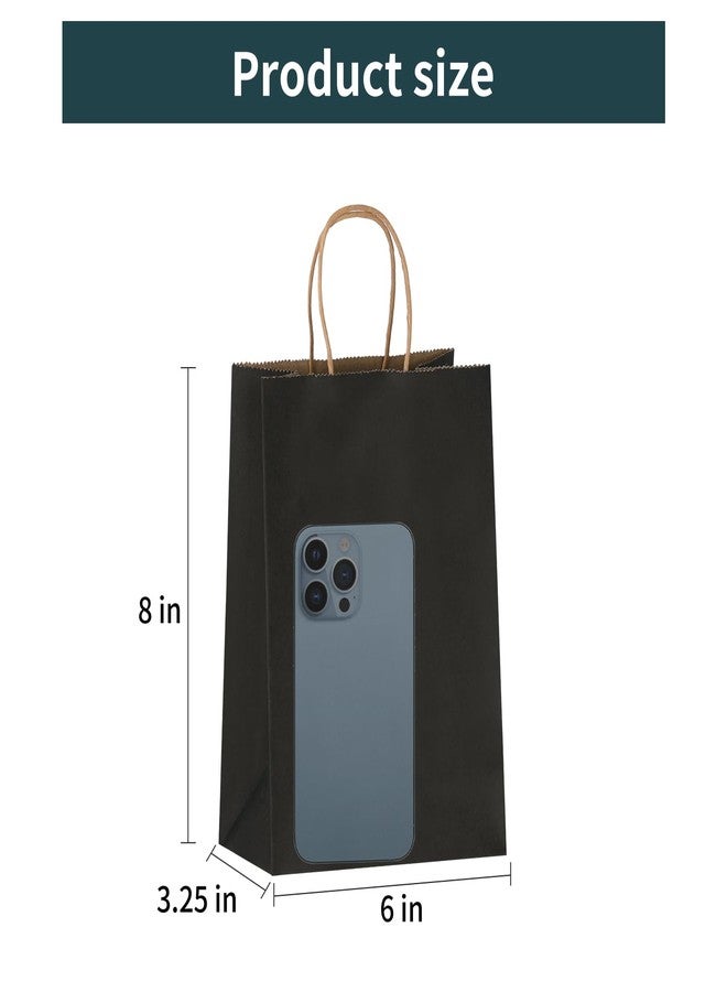 Joybe 50 Pack 5.95x3.25x8 Inch Small Black Paper Bags with Handles Bulk, Kraft Paper Gift Bags for Birthday Party Favors Grocery Retail Shopping Business Goody Merchandise Craft Blank Sacks (50pcs) - Image 2