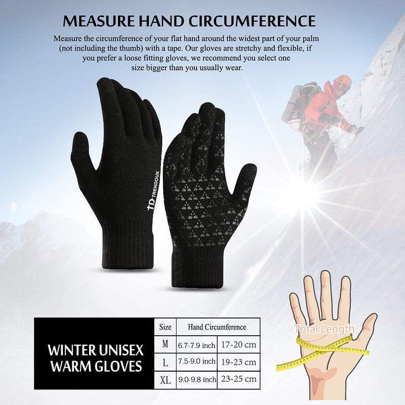 TRENDOUX Winter Gloves, Knit Touch Screen Glove Men Women Texting Smartphone Driving - Anti-Slip - Elastic Cuff - Thermal Soft Upgraded Lining - Hands Warm in Cold Weather - Black - M - Image 5
