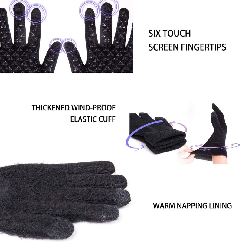 TRENDOUX Winter Gloves, Knit Touch Screen Glove Men Women Texting Smartphone Driving - Anti-Slip - Elastic Cuff - Thermal Soft Upgraded Lining - Hands Warm in Cold Weather - Black - M - Image 3