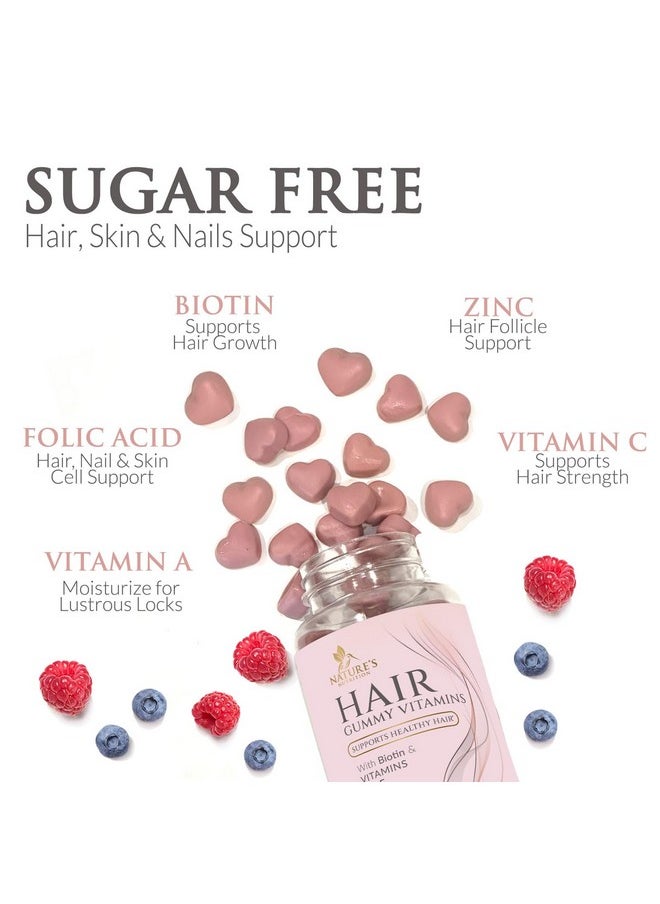 Nature's Nutrition Sugar Free Hair Vitamins Gummies with Biotin 5000 mcg, Vitamin A, B12, C, D, E, Folic Acid, Supports Hair Growth Gummy, Vegetarian Friendly, Supports Strong Beautiful Hair and Nails - 60 Gummies  - Image 3