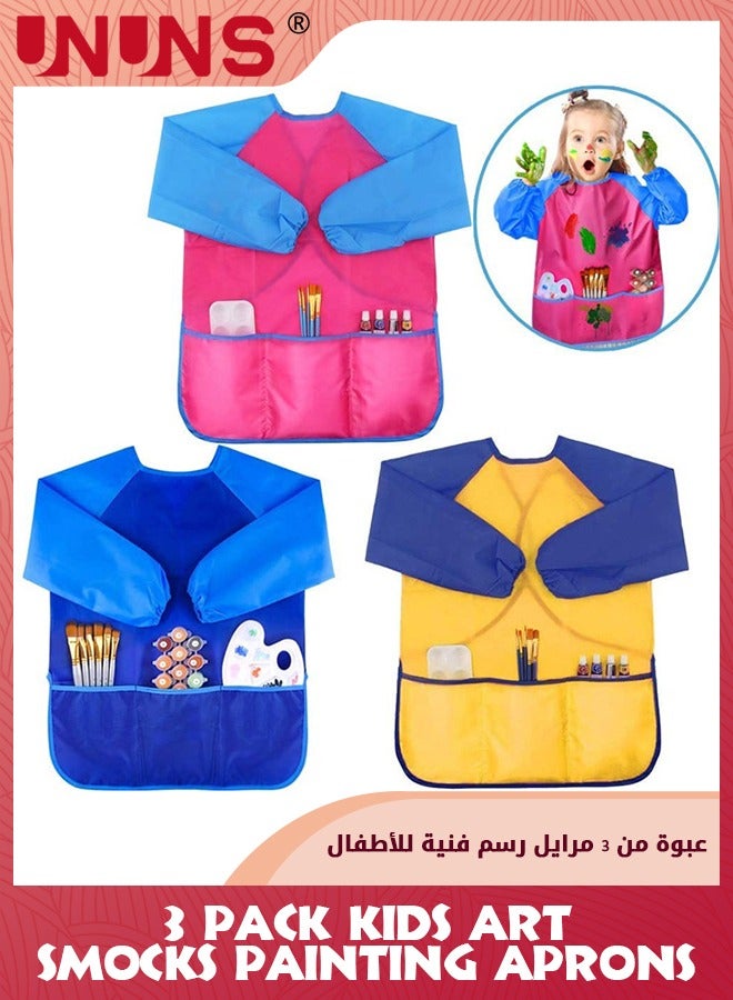 UNUNS 3 Pack Kids Art Smocks,Long Sleeve Artist Painting Aprons With 3 Pockets,Waterproof Toddler Smock Art,Baking/Cooking/Painting/Art Craft Aprons,Gifts For Boy Girls Age 2-6,Only Smocks - Image 1