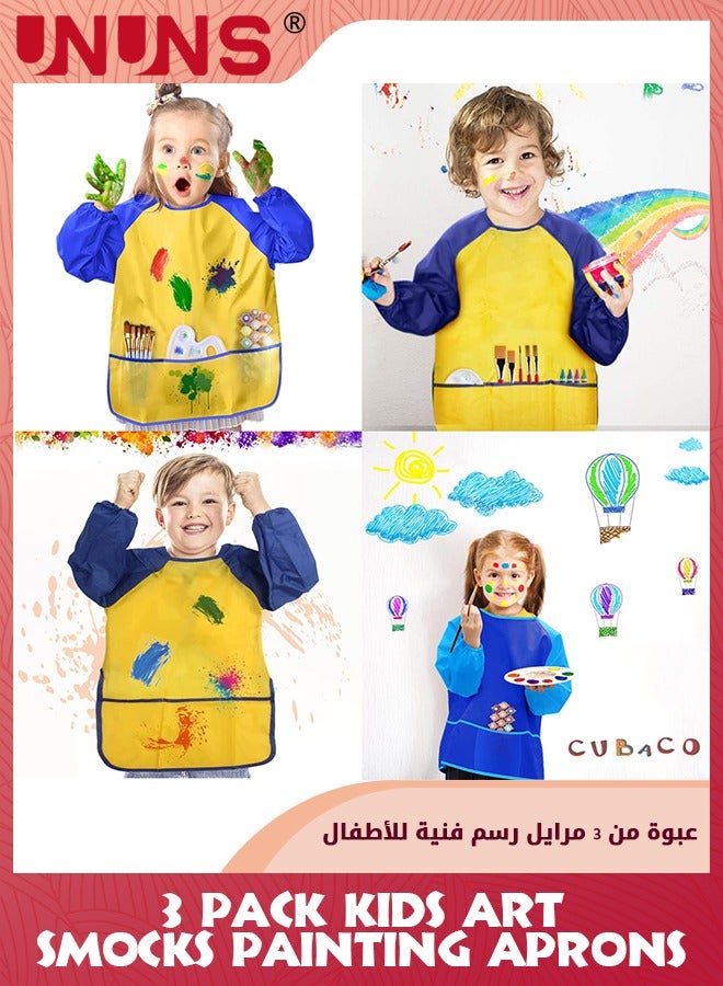 UNUNS 3 Pack Kids Art Smocks,Long Sleeve Artist Painting Aprons With 3 Pockets,Waterproof Toddler Smock Art,Baking/Cooking/Painting/Art Craft Aprons,Gifts For Boy Girls Age 2-6,Only Smocks - Image 5