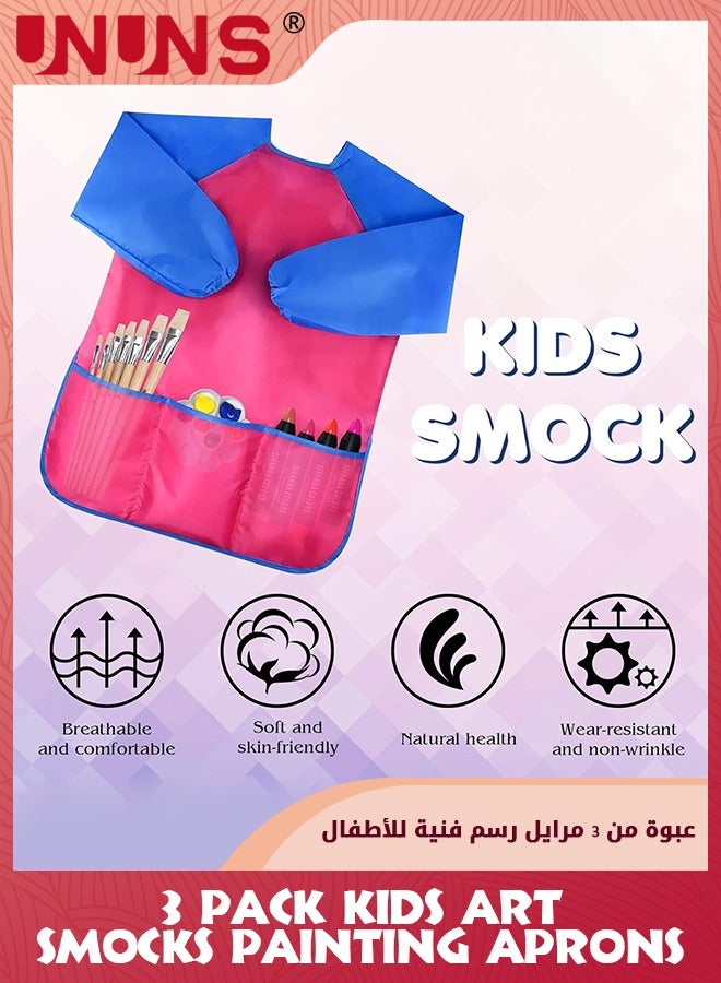 UNUNS 3 Pack Kids Art Smocks,Long Sleeve Artist Painting Aprons With 3 Pockets,Waterproof Toddler Smock Art,Baking/Cooking/Painting/Art Craft Aprons,Gifts For Boy Girls Age 2-6,Only Smocks - Image 2