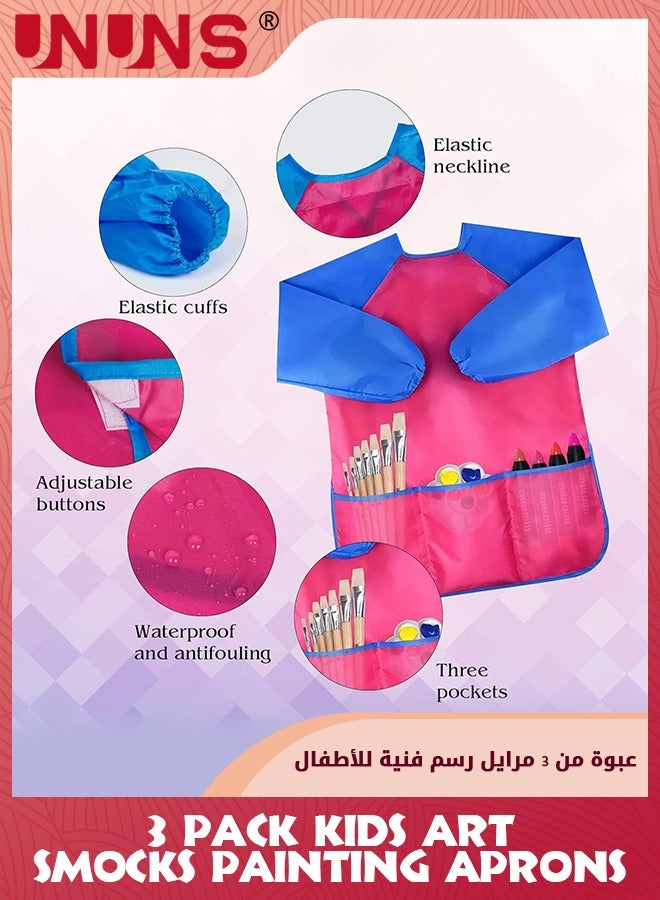 UNUNS 3 Pack Kids Art Smocks,Long Sleeve Artist Painting Aprons With 3 Pockets,Waterproof Toddler Smock Art,Baking/Cooking/Painting/Art Craft Aprons,Gifts For Boy Girls Age 2-6,Only Smocks - Image 3