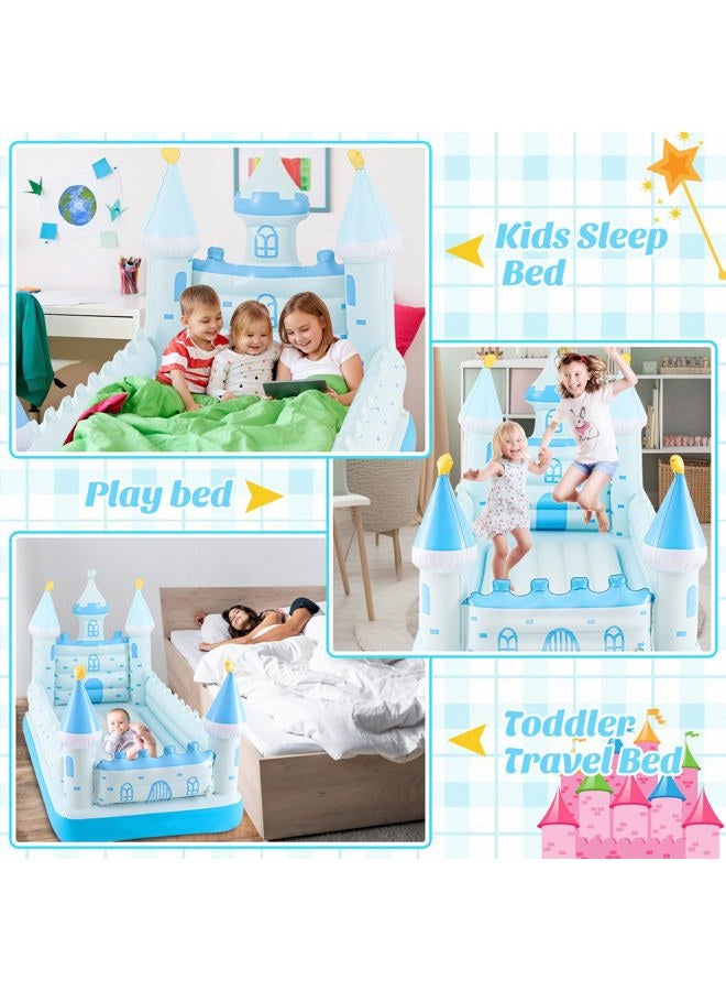 Relaxgiant Blue Castle Inflatable Kids Bed, Toddler Travel Bed with Safety Bumper and Air Mattress Portable Air Mattress with Pump for Vacation Hotel Home Sleepover Kids Gift for Birthday Christmas - Image 5