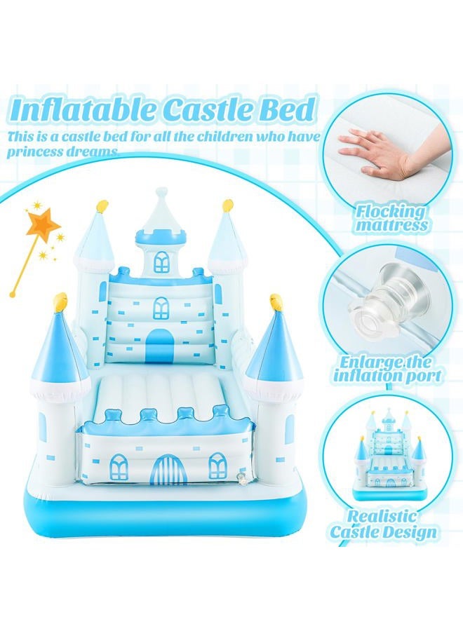 Relaxgiant Blue Castle Inflatable Kids Bed, Toddler Travel Bed with Safety Bumper and Air Mattress Portable Air Mattress with Pump for Vacation Hotel Home Sleepover Kids Gift for Birthday Christmas - Image 3