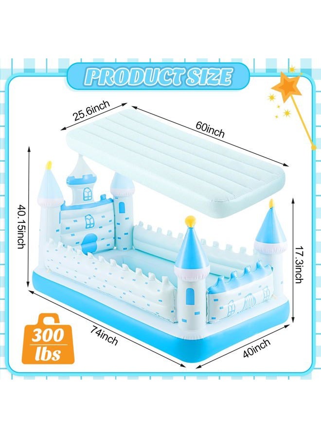 Relaxgiant Blue Castle Inflatable Kids Bed, Toddler Travel Bed with Safety Bumper and Air Mattress Portable Air Mattress with Pump for Vacation Hotel Home Sleepover Kids Gift for Birthday Christmas - Image 2