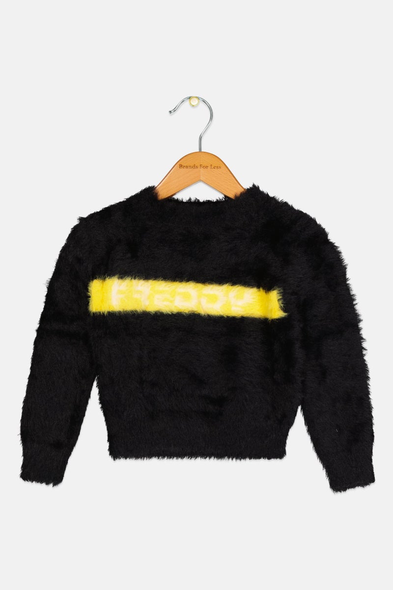 FREDDY Toddlers Girl Crew Neck Textured Sweater, Black - Image 1