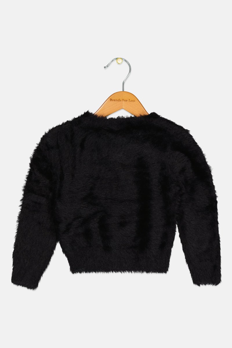 FREDDY Toddlers Girl Crew Neck Textured Sweater, Black - Image 2