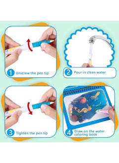 TEGRILO Water Coloring Magic Book With Water Pen Pack of 4, Water Coloring Book For Toddlers Kids Reusable Painting Cartoon Coloring Book For Boys Girls Educational Learning Toys Gifts  - Image 3