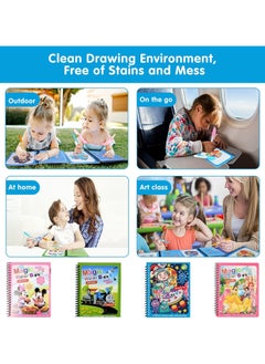 TEGRILO Water Coloring Magic Book With Water Pen Pack of 4, Water Coloring Book For Toddlers Kids Reusable Painting Cartoon Coloring Book For Boys Girls Educational Learning Toys Gifts  - Image 4