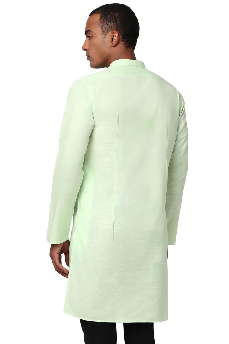Peter England Men's Everyday Festive Solid Long Kurta Cotton Light Green - Image 4