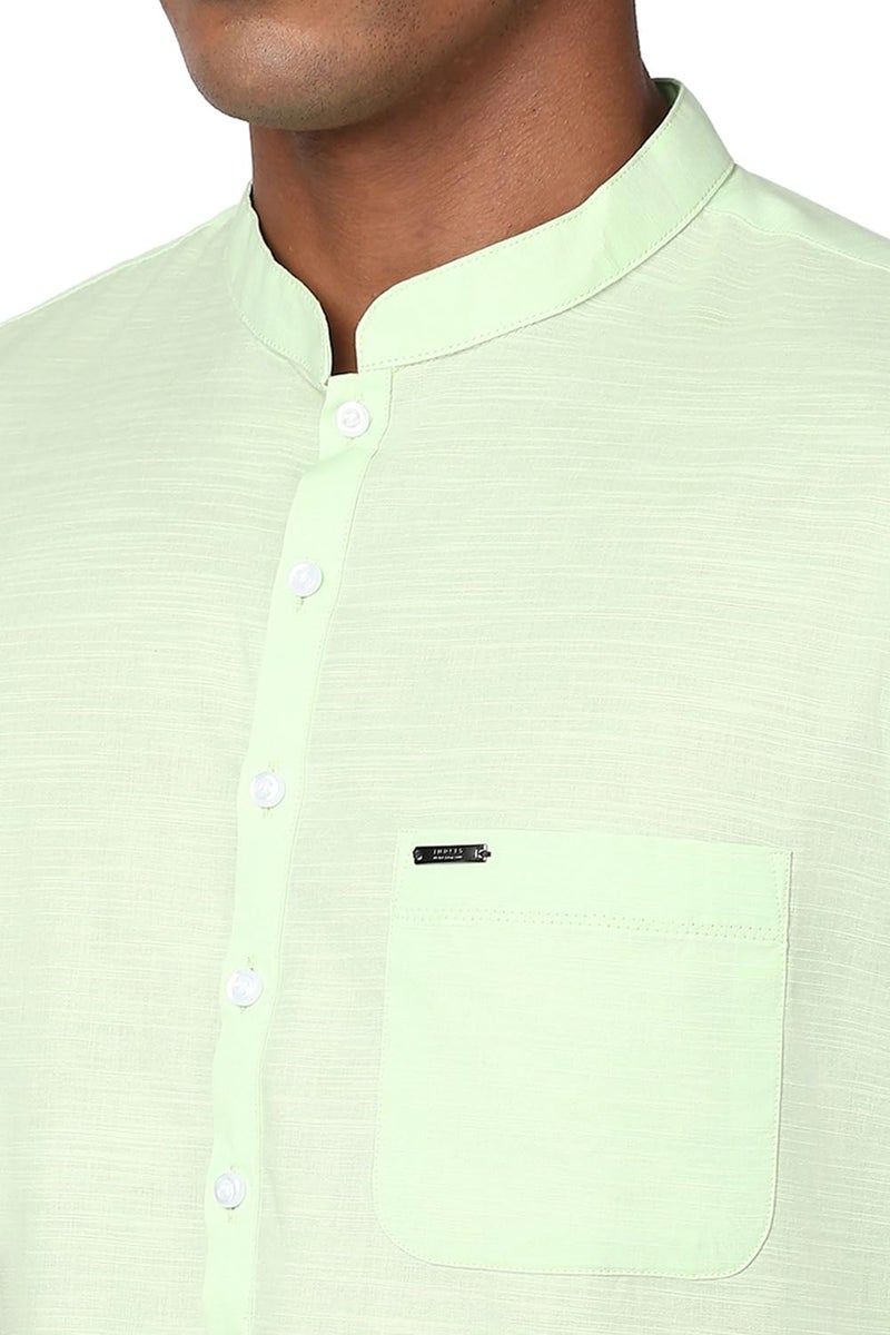 Peter England Men's Everyday Festive Solid Long Kurta Cotton Light Green - Image 5