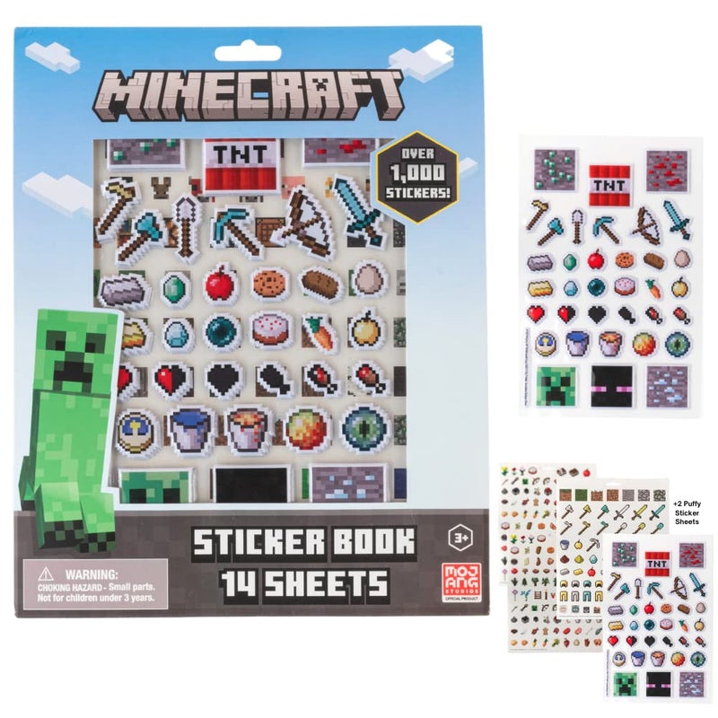 Innovative Designs Minecraft Stickers for Kids, 14 Sheet Book Set Including Puffy Sticker, 1200+ Stickers - Image 1