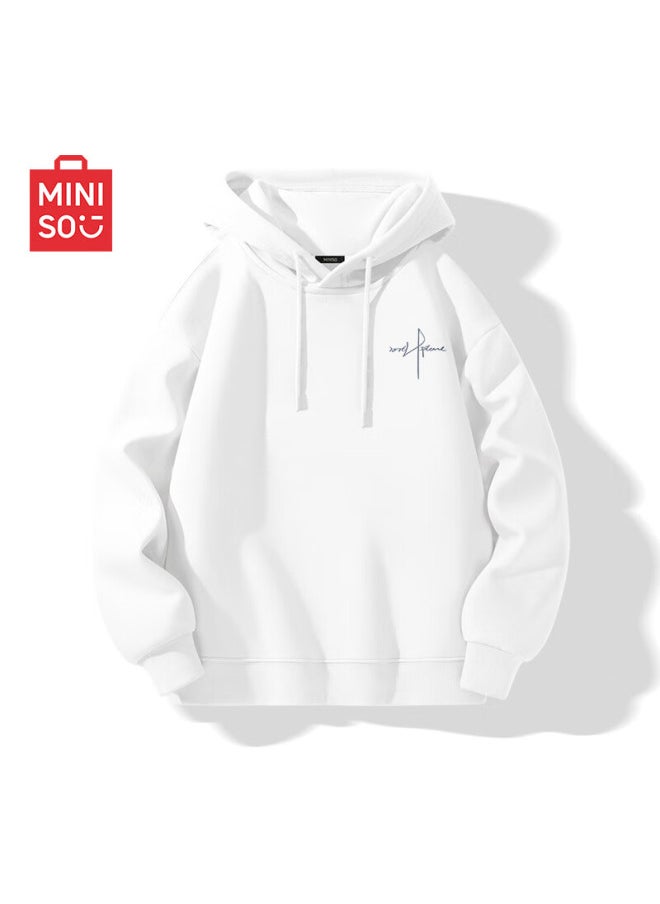 Miniso Miniso Men's Hoodie With Hoodie, Heavyweight Loose Fit, Autumn And Winter Plus Velvet High-end Youth Trend Outerwear White L  - Image 1