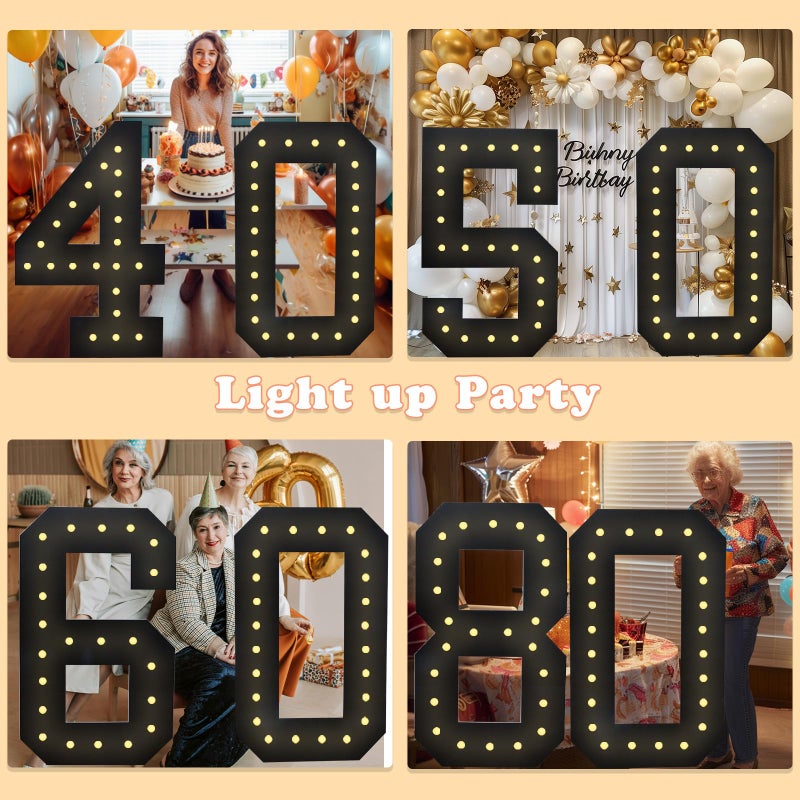 LOBOOM 4FT Marquee Light Up Numbers, Black Giant Marquee Number Big Mosaic Number for 60th Birthday Party Decorations Backdrop 60 Anniversary Decor, Pre-Cut Frame Large Number 60 - Image 3