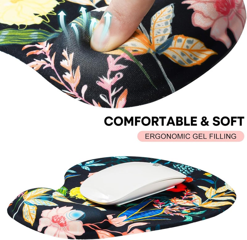 JIKIOU Mouse Pad, 2 Pack Ergonomic Mouse Pads with Comfortable Gel Wrist Rest Support and Smooth Cloth, Non-Slip PU Base for Easy Typing Pain Relief Durable and Easy to Clean Small Black Flowers - Image 4