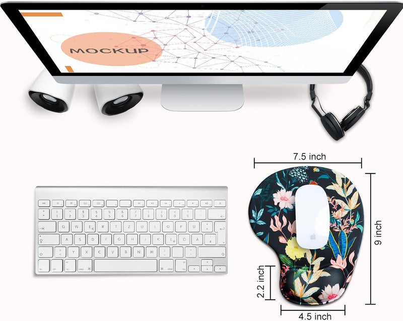 JIKIOU Mouse Pad, 2 Pack Ergonomic Mouse Pads with Comfortable Gel Wrist Rest Support and Smooth Cloth, Non-Slip PU Base for Easy Typing Pain Relief Durable and Easy to Clean Small Black Flowers - Image 2