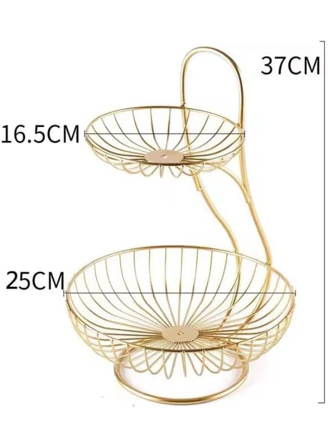 BS B&S 2 Tier Gold Wire Fruit Basket Stand for Kitchen Counter Metal Fruit Bowl Holder with Handle, Decorative Space-Saving Organizer for Fruits - Image 3