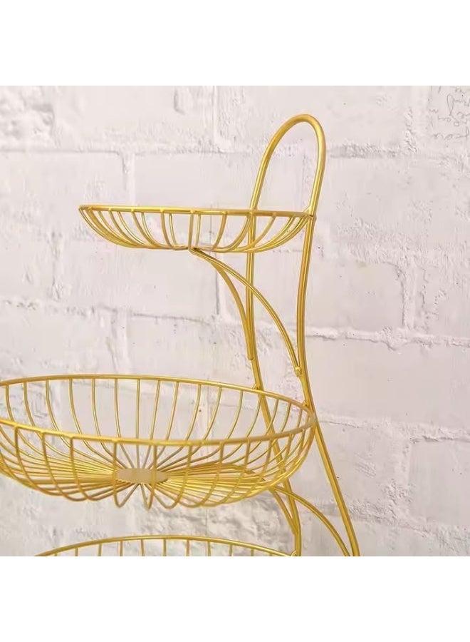 BS B&S 2 Tier Gold Wire Fruit Basket Stand for Kitchen Counter Metal Fruit Bowl Holder with Handle, Decorative Space-Saving Organizer for Fruits - Image 2