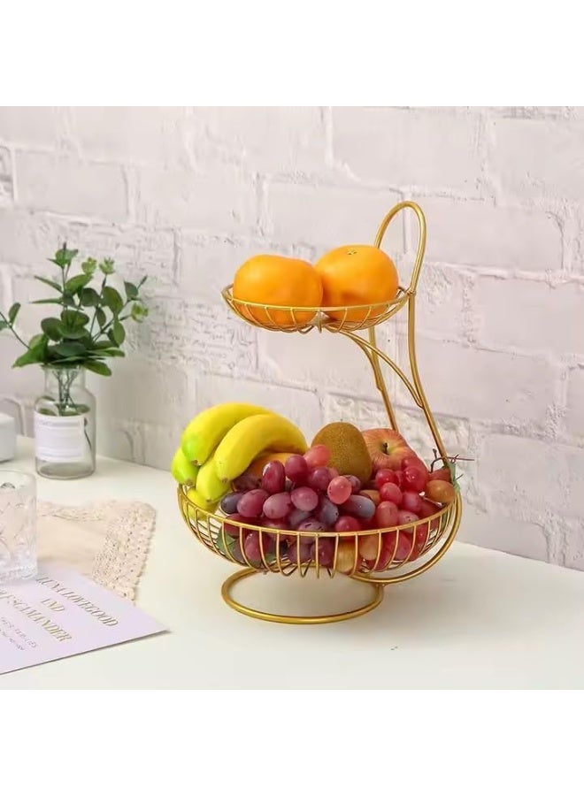 BS B&S 2 Tier Gold Wire Fruit Basket Stand for Kitchen Counter Metal Fruit Bowl Holder with Handle, Decorative Space-Saving Organizer for Fruits - Image 4
