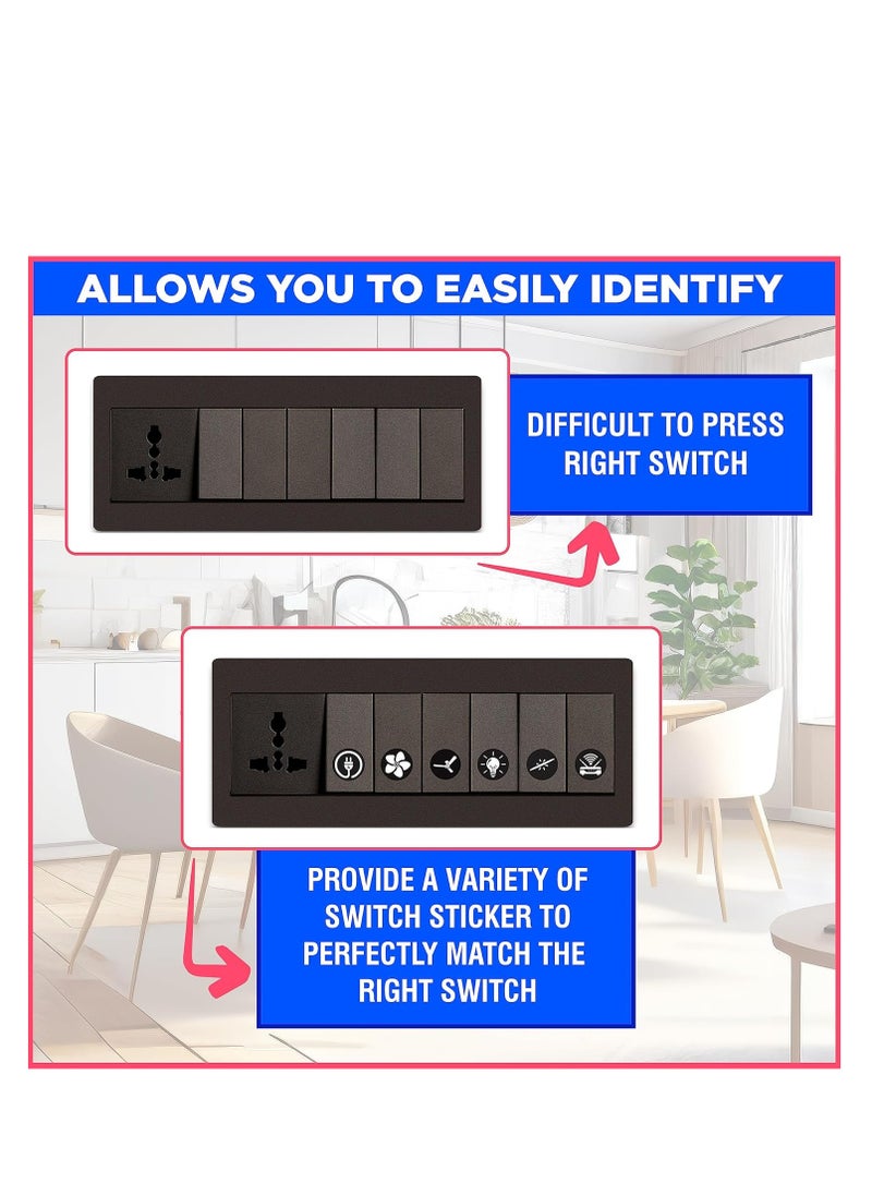 Accessorize Kingdom - Switch Board Stickers Black and White | Switch Id Sticker Vinyl Labels 3-A4 Sheets for Electric Board Appliances Including 27 Designs in Total 495 Stickers for Switches, Self Adhesive - Image 1