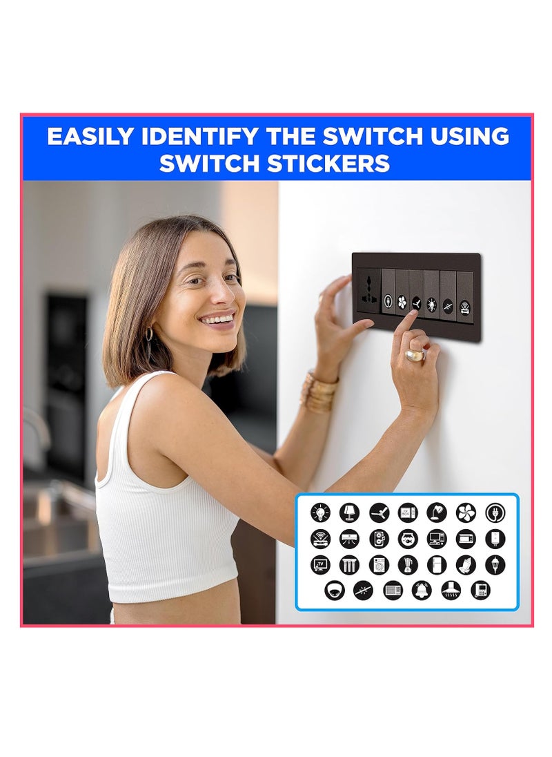 Accessorize Kingdom - Switch Board Stickers Black and White | Switch Id Sticker Vinyl Labels 3-A4 Sheets for Electric Board Appliances Including 27 Designs in Total 495 Stickers for Switches, Self Adhesive - Image 1