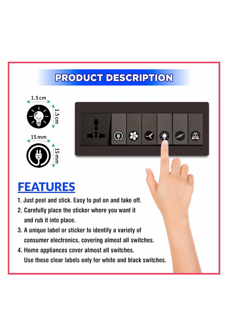 Accessorize Kingdom - Switch Board Stickers Black and White | Switch Id Sticker Vinyl Labels 3-A4 Sheets for Electric Board Appliances Including 27 Designs in Total 495 Stickers for Switches, Self Adhesive - Image 1