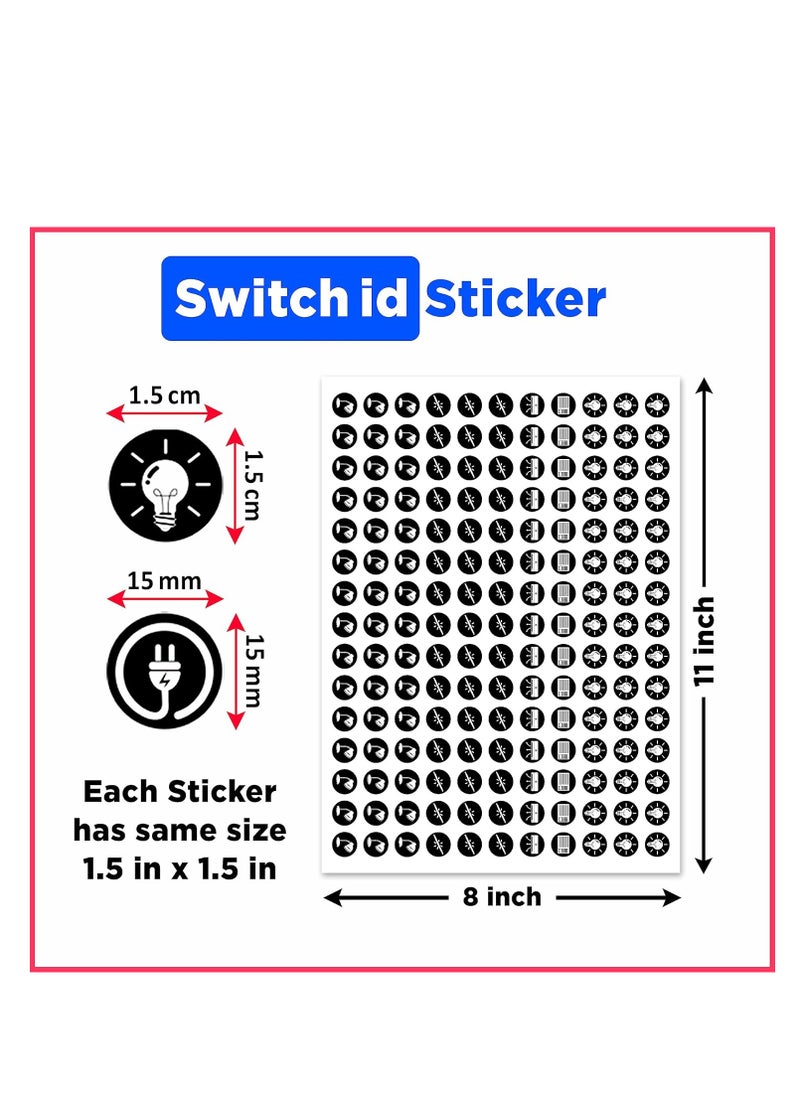 Accessorize Kingdom - Switch Board Stickers Black and White | Switch Id Sticker Vinyl Labels 3-A4 Sheets for Electric Board Appliances Including 27 Designs in Total 495 Stickers for Switches, Self Adhesive - Image 1