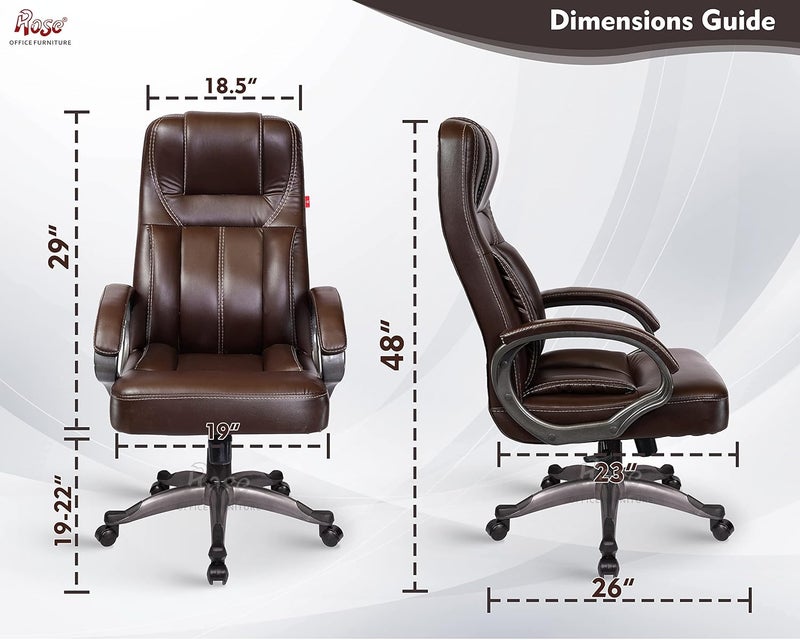 Rose ROSE 297 Executive High Back Office Chair  3Years Warranty Included  Premium Faux Leather  Heavy Duty Metal Base Brown  - Image 2