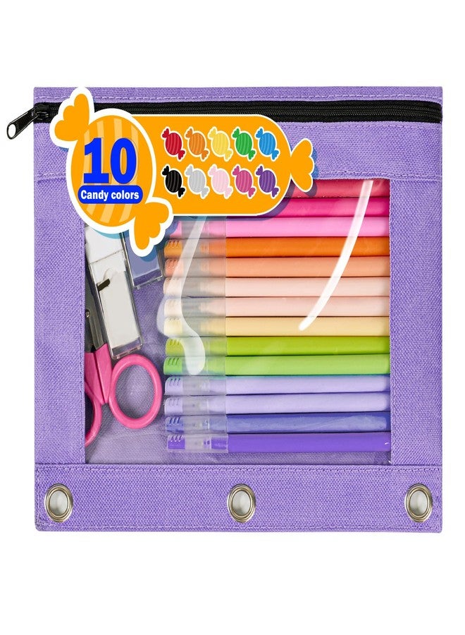 Forvencer Pencil Pouch for 3 Ring Binder, Large Pencil Case Pouch with 3 Reinforced Grommets, Pen Bag, Clear Window Pencil Case, Binder Accessories, Lavender - Image 1