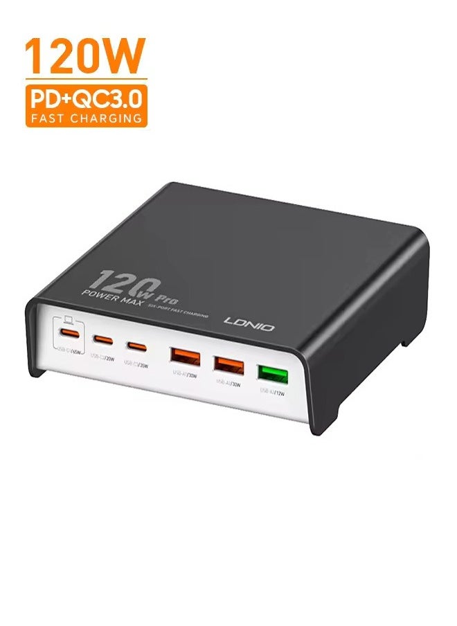 120w 6 Port USB C Charging Station Multiple Port Type C Fast Desktop Charger For iPhone Tablet Macbook Laptop 