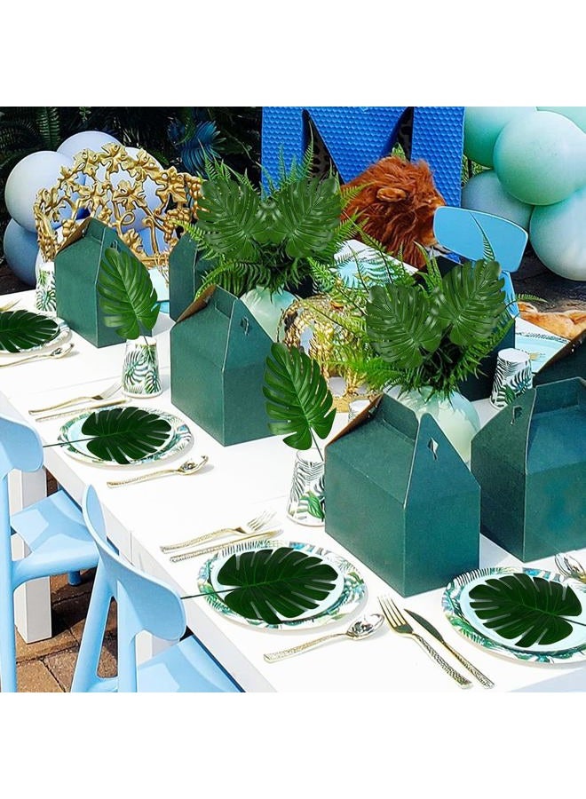 XONOR Artificial Monstera Leaves Fake Tropical Leaves, Faux Palm Leaves for Jungle Hawaiian Dinosaur Luau Party Table Decoration Wedding Birthday Theme Party (100Pcs, Monstera) - Image 4
