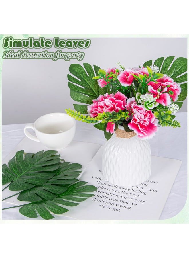 XONOR Artificial Monstera Leaves Fake Tropical Leaves, Faux Palm Leaves for Jungle Hawaiian Dinosaur Luau Party Table Decoration Wedding Birthday Theme Party (100Pcs, Monstera) - Image 3